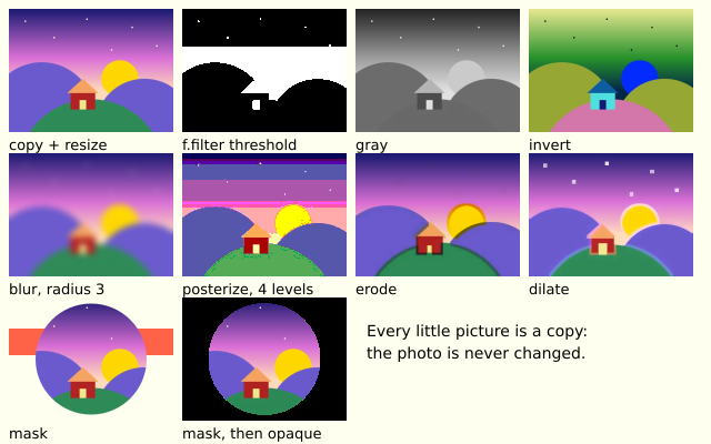 Changing pictures: copy, resize, mask and filters